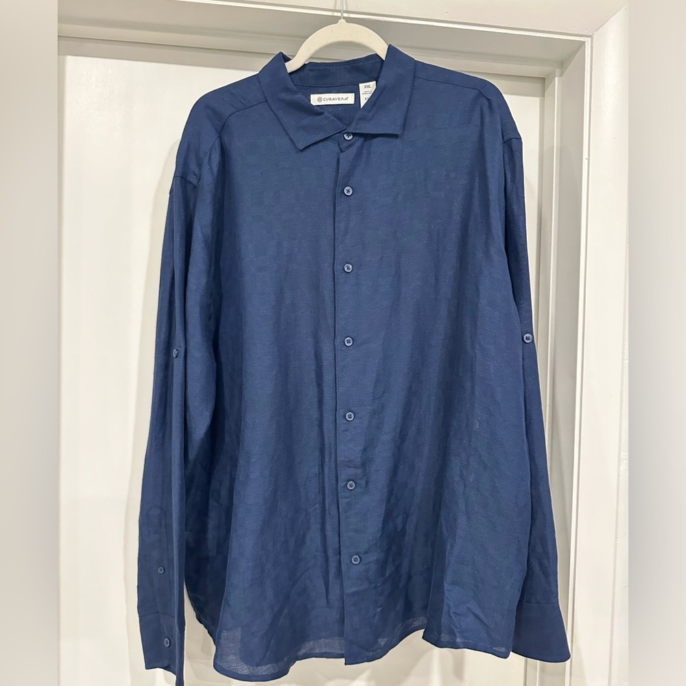 Cubavera linen blend casual long sleeve shirt blue XXL like new